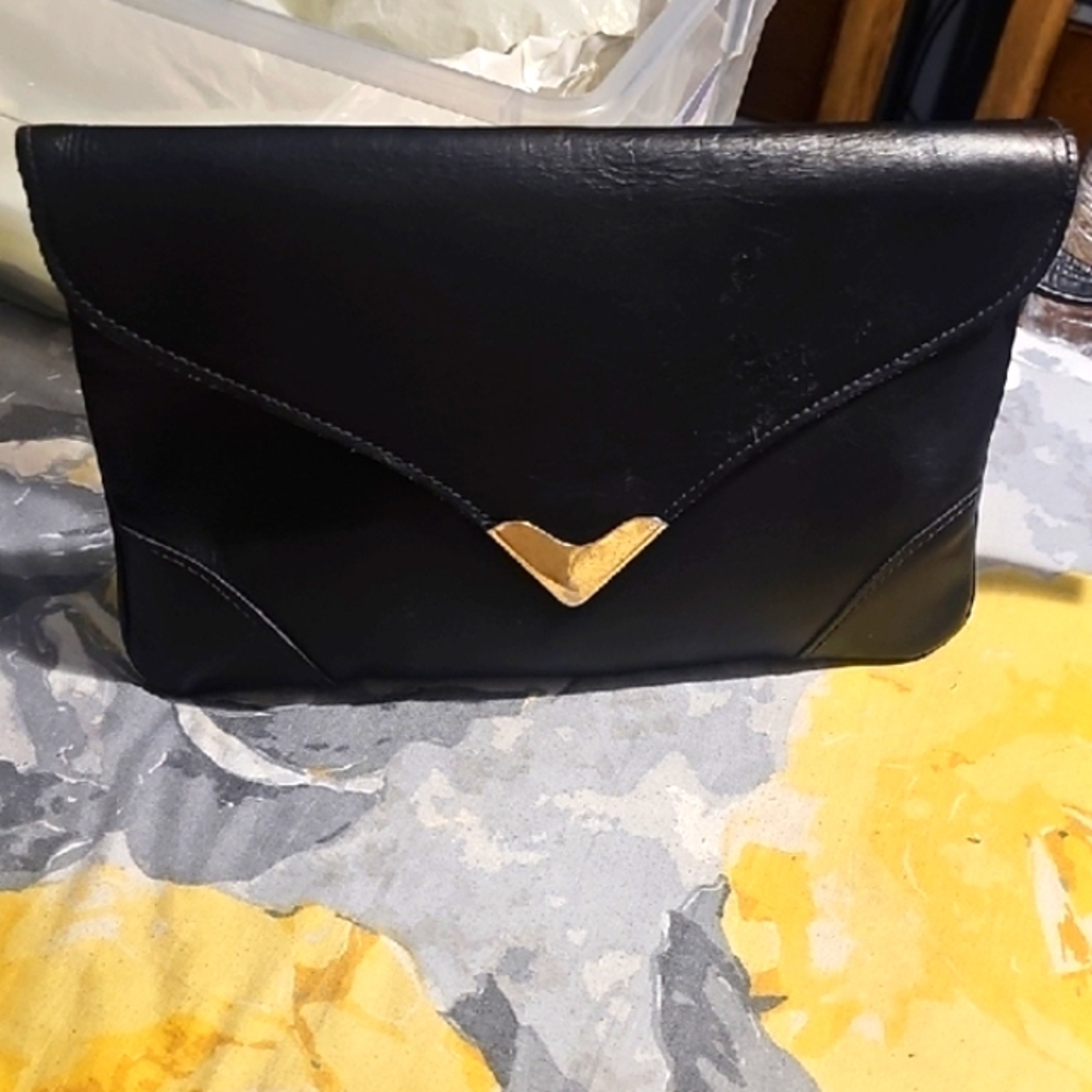Chic Black Clutch with Gold Detail